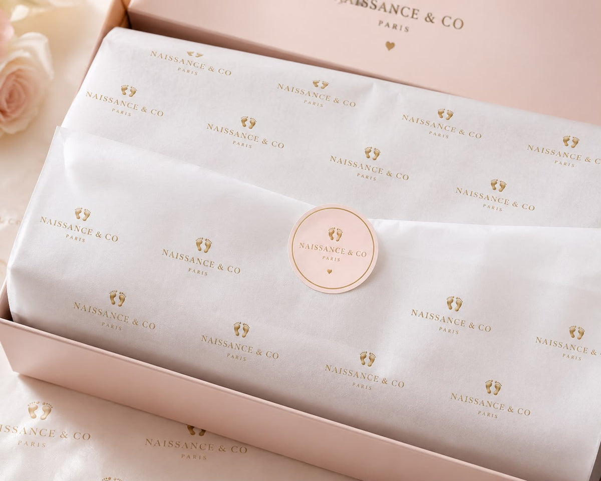 Papier de soie Naissance & Co Paris avec pastille rose