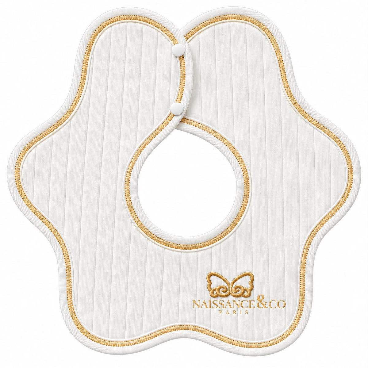 Bavoir papillon blanc liseré doré — Naissance & Co Paris