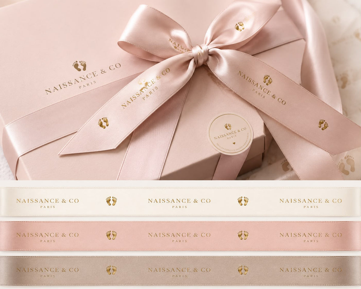 Rubans satin Naissance & Co Paris — crème, rose poudré, taupe