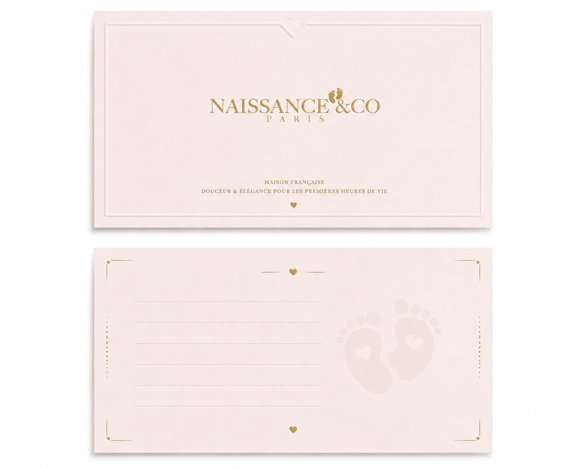 Carte cadeau personnalisée Naissance & Co Paris avec message manuscrit
