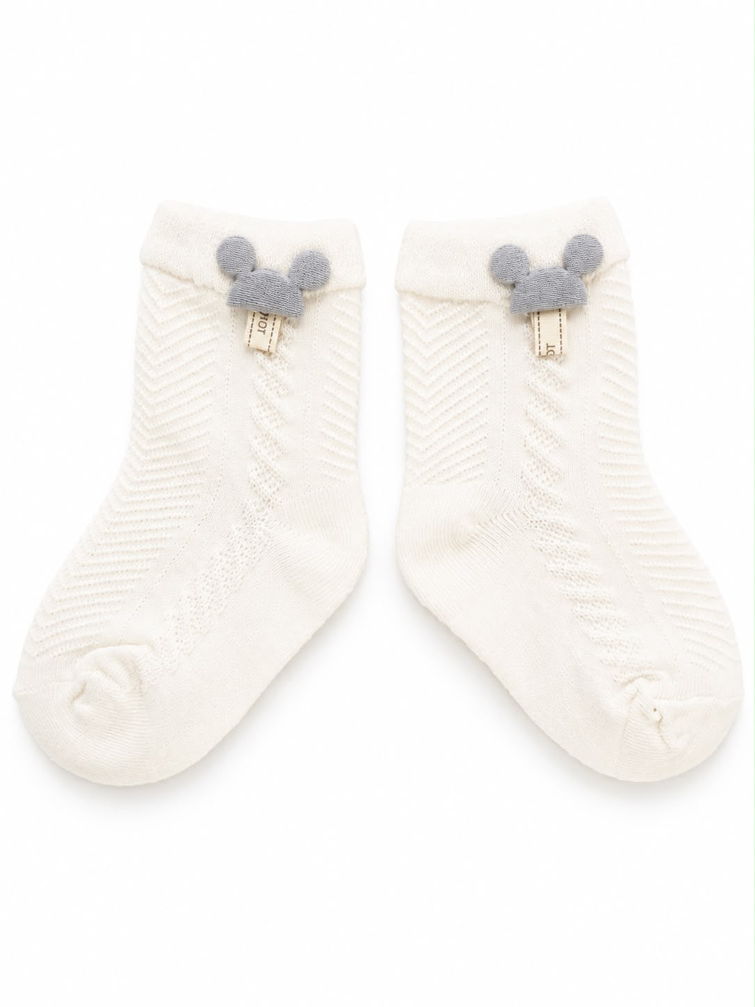 Chaussettes bébé blanches avec petites oreilles grises — Naissance & Co Paris